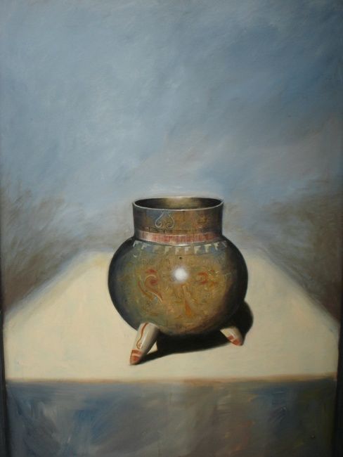 Painting titled "Jarron sobre la mesa" by Alejandro Maass, Original Artwork