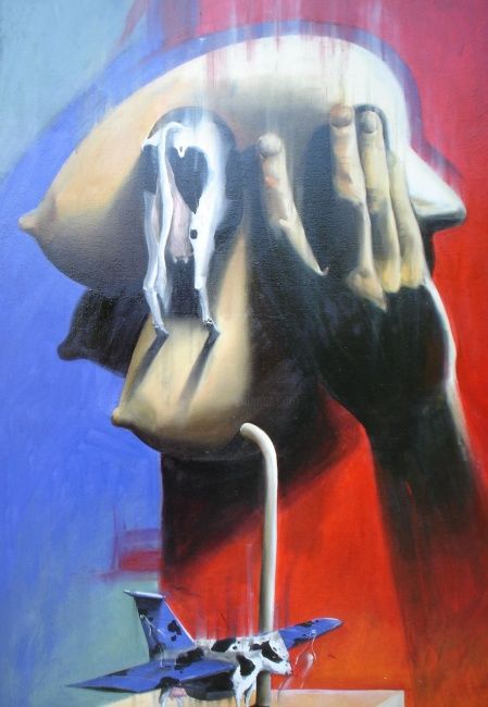 Painting titled "Vaca entrando en ca…" by Alejandro Maass, Original Artwork