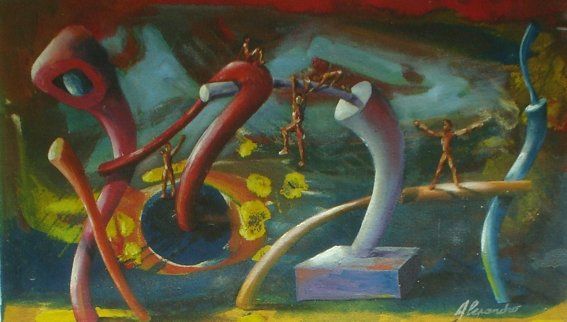 Painting titled "Seres naranjas" by Alejandro Maass, Original Artwork