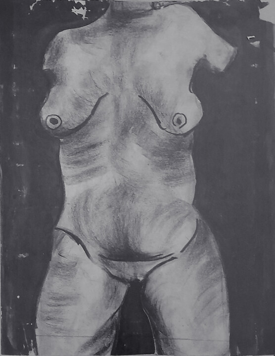 Drawing titled "Corpo in bianco e n…" by Gattavecchia, Original Artwork, Charcoal Mounted on Cardboard