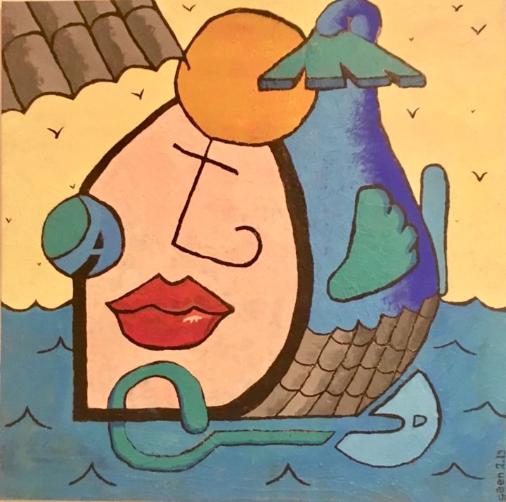 Painting titled "Un pesce di nome Ga…" by Gaen, Original Artwork, Acrylic