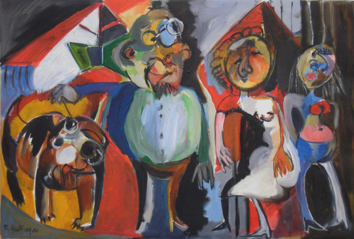 Peinture intitulée "Famille" par Régine Gauthey, Œuvre d'art originale, Huile Monté sur Châssis en bois
