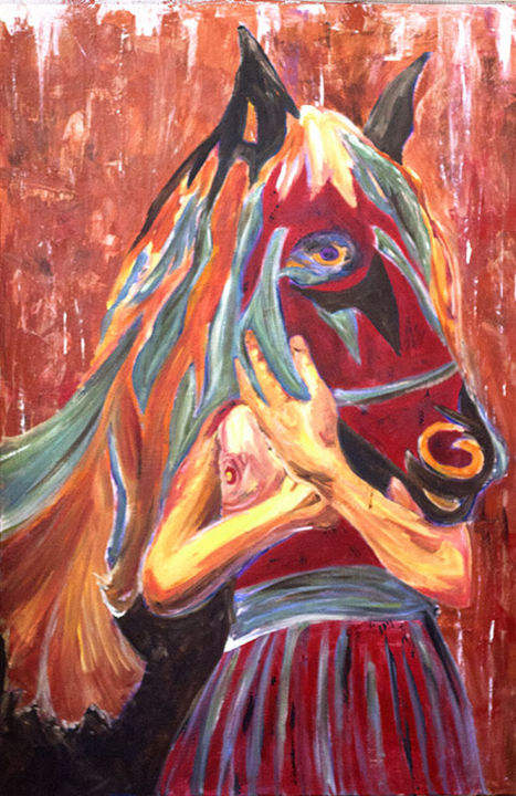 Pintura titulada "Le cheval" por Isabelle Gauvin, Obra de arte original, Acrílico
