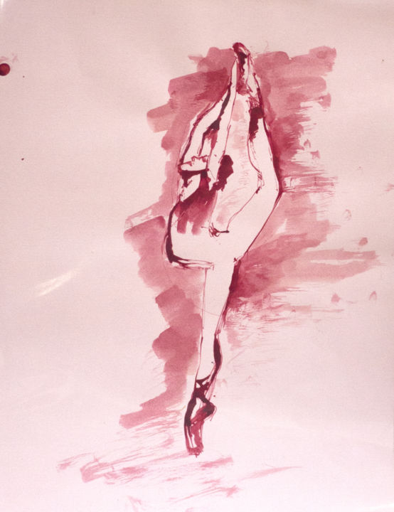 Painting titled "Danseuse rouge" by Isabelle Gauvin, Original Artwork, Ink