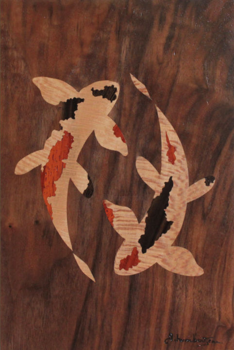 Artisanat intitulée "Couple de koi #1" par Marqueterie Humbertjean, Œuvre d'art originale