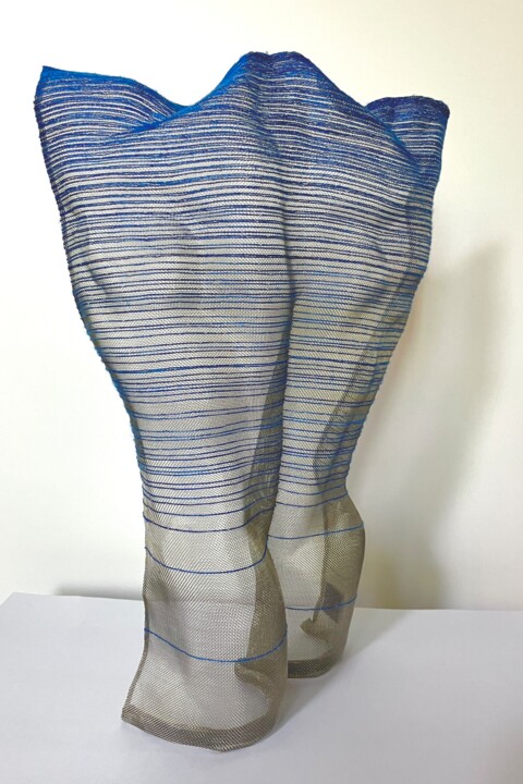 Sculpture titled "Blue Lines" by Gavin Tu, Original Artwork, Embroidery