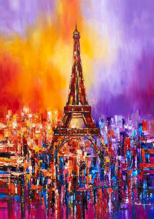 Painting titled "Paris" by Ahmed Mande, Original Artwork, Acrylic Mounted on artwork_cat.