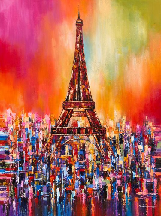 Painting titled "Paris Love" by Ahmed Mande, Original Art, Acrylic Mounted on Stretcher frame