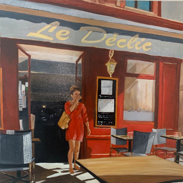 Painting titled "Le Déclic" by Olga Gay, Original Artwork, Oil Mounted on Wood Stretcher frame