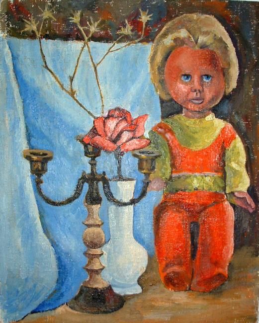 Painting titled "still life with doll" by Gayane Galstyan, Original Artwork, Oil
