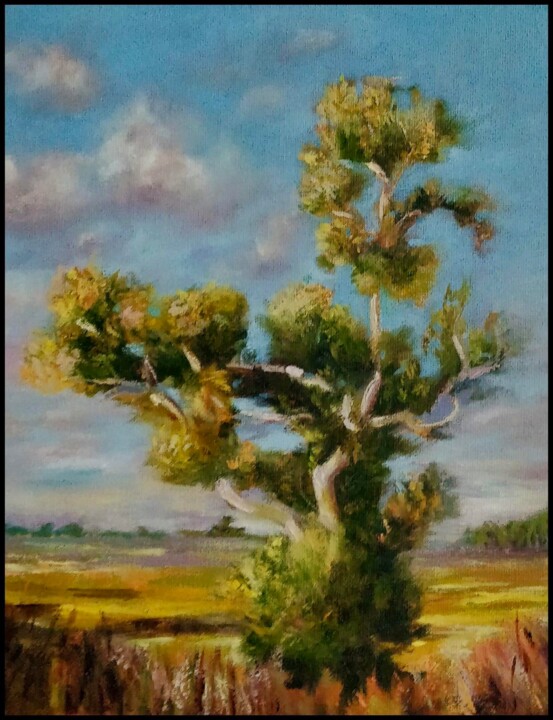 Peinture intitulée "Tree in the meadow" par Gayathri Seshadri, Œuvre d'art originale, Huile