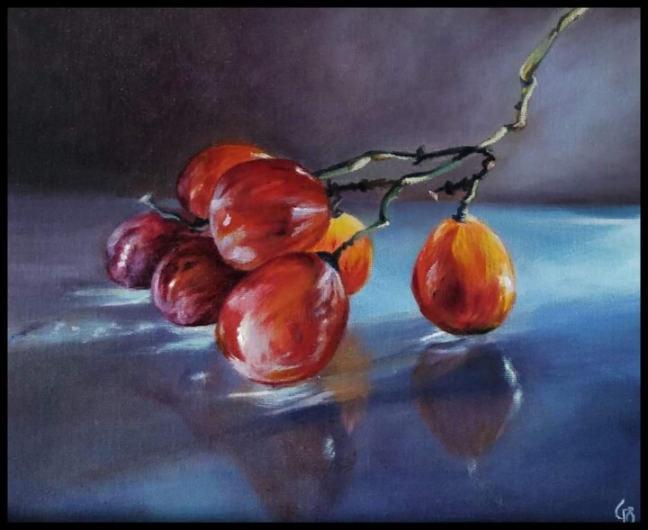 Painting titled ""Red Grapes"" by Gayathri Seshadri, Original Artwork, Oil