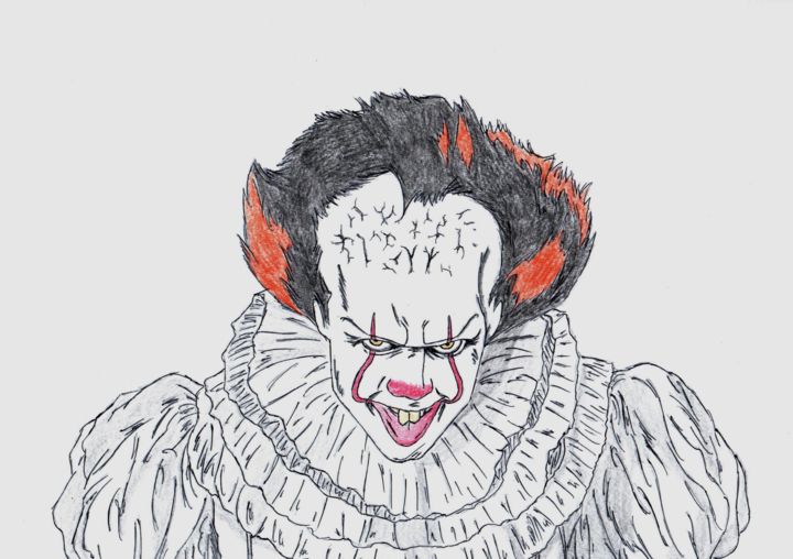 Drawing titled "Клоун Пеннивайз" by Iurii Gaidai, Original Artwork, Conté