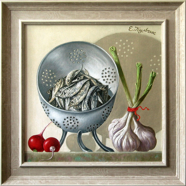 Painting titled "Тюлечка" by Елена Кульчик, Original Art, Oil Mounted on Stretcher frame