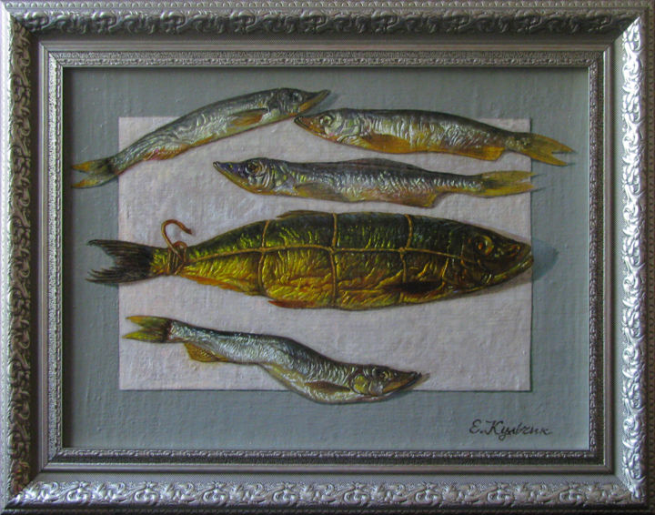 Painting titled "Копчёная рыбка" by Elena Kulchik, Original Artwork, Oil