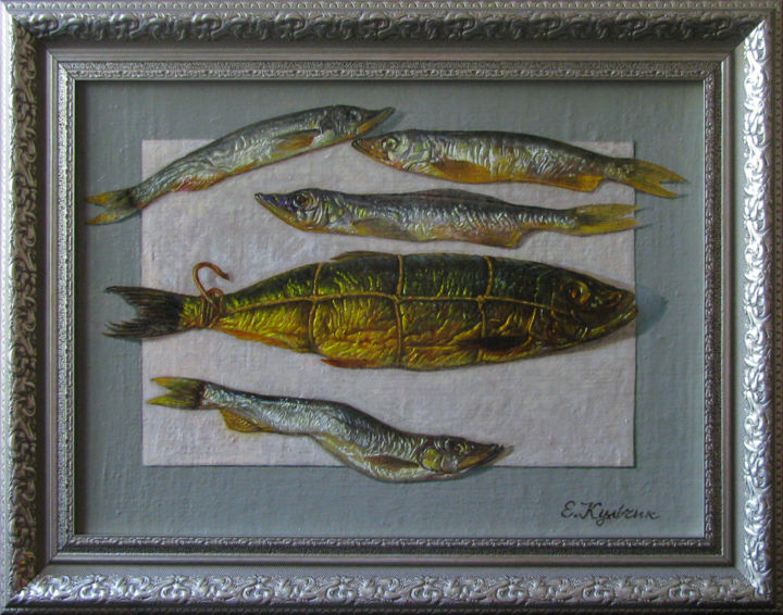 Painting titled "Копчёная рыбка" by Елена Кульчик, Original Art, Oil