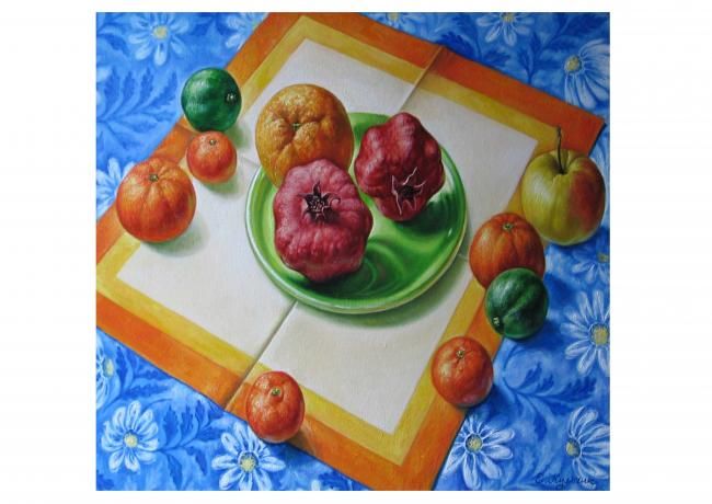 Malerei mit dem Titel "фрукты" von Elena Kulchik, Original-Kunstwerk, Öl