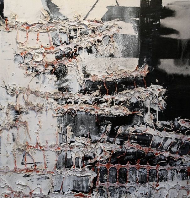 Painting titled "Barricading 2" by Gayle Sachs, Original Art, Enamel