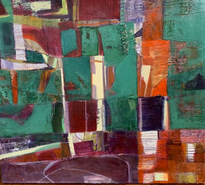 Painting titled "Square One (2)" by Gayle Sachs, Original Artwork, Oil Mounted on Wood Stretcher frame