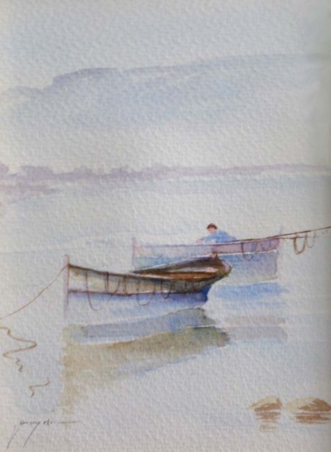 Painting titled "Pesca de Invierno" by Juan Carlos Gayoso, Original Artwork, Oil