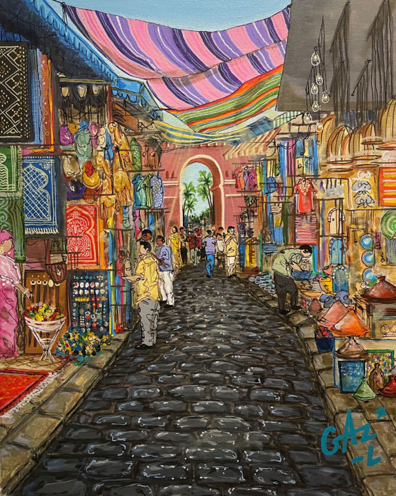 Peinture intitulée "Wenzé 2 - Souk" par Hugues Matumona, Œuvre d'art originale, Acrylique