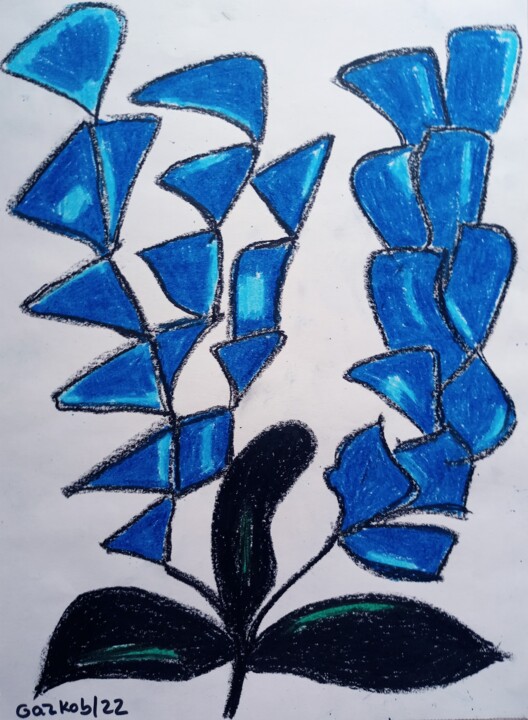 Peinture intitulée "Blue flower - fleur…" par Gazkob, Œuvre d'art originale, Cire