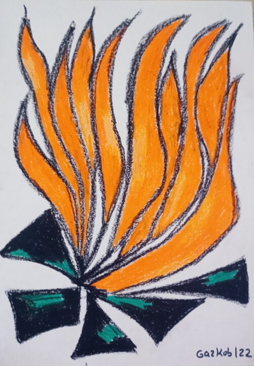 Peinture intitulée "Orange flower" par Gazkob, Œuvre d'art originale, Cire