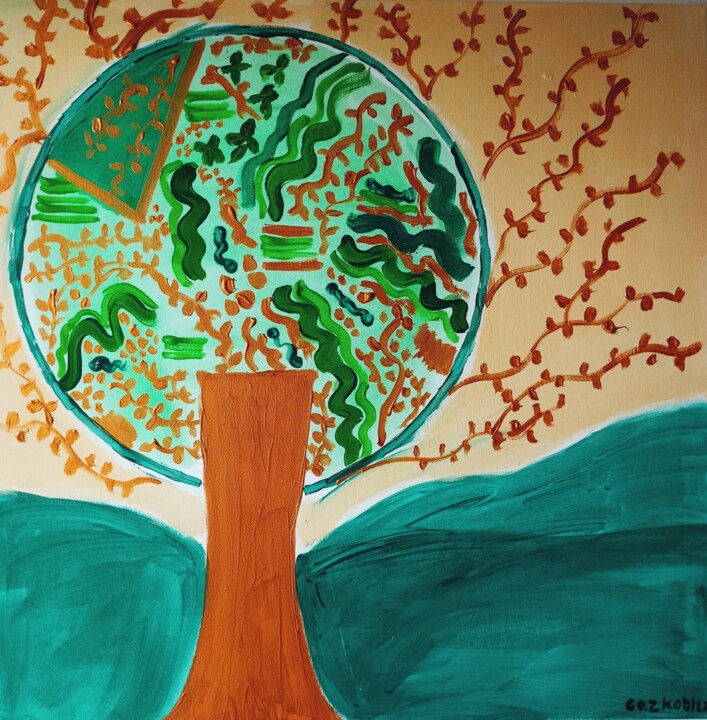 Painting titled "The sacred tree - A…" by Gazkob, Original Artwork, Acrylic