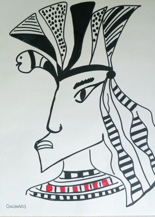 Dessin intitulée "The egyptian" par Gazkob, Œuvre d'art originale, Marqueur