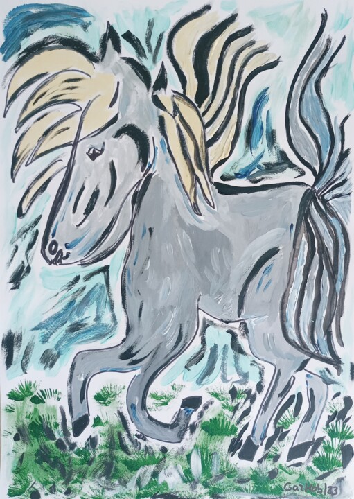 Peinture intitulée "Joyful pony" par Gazkob, Œuvre d'art originale, Acrylique