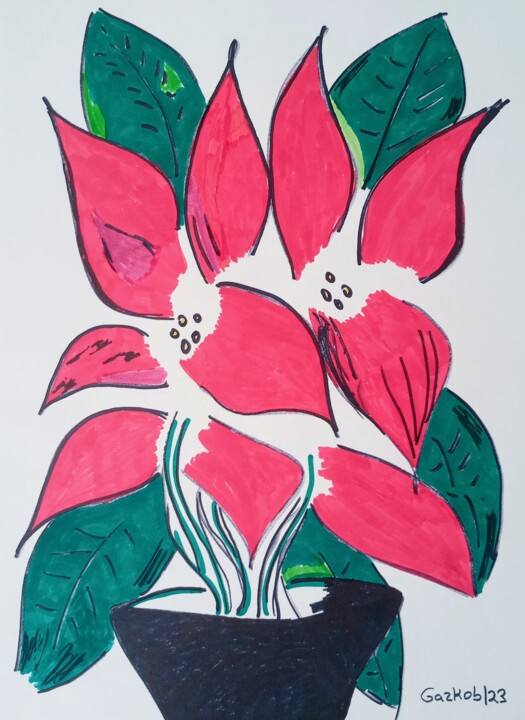 Drawing titled "Poinsettia" by Gazkob, Original Artwork, Marker