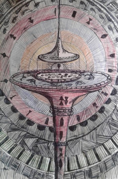 Painting titled "Divination disc .jpg" by Deela, Original Artwork, Ballpoint pen