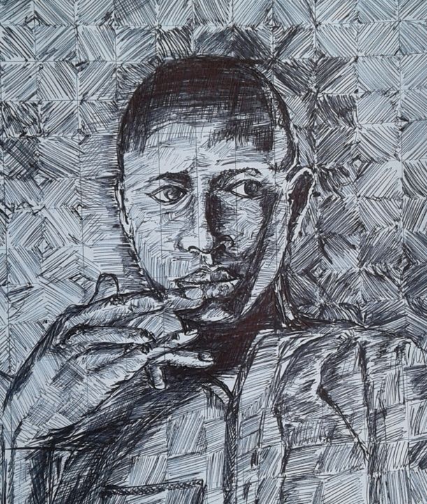 Drawing titled "Portrait of Deelason" by Deela, Original Art, Ballpoint pen