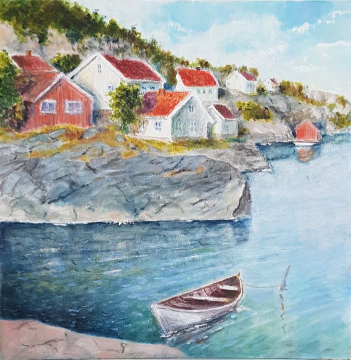 Painting titled "Sørlands idyll" by Geir B. Argento, Original Artwork, Oil