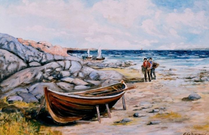 Painting titled "Fishermen at Lista" by Geir B. Argento, Original Artwork, Oil