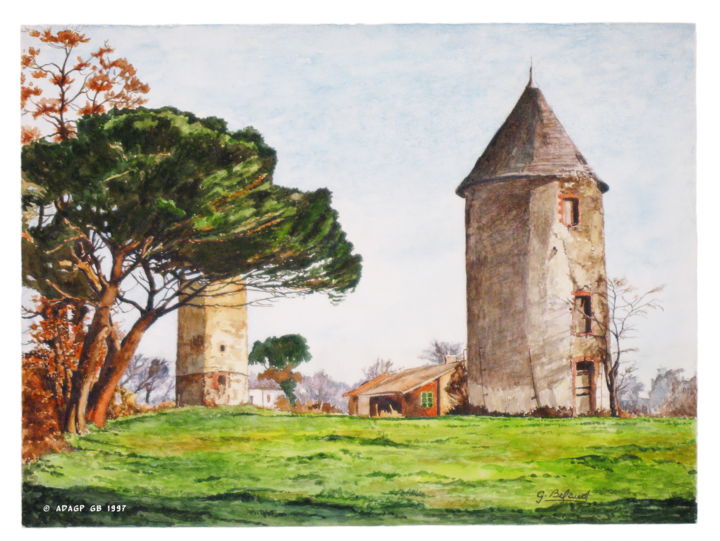 Peinture intitulée "Vieux moulin en pay…" par Gerard Belaud, Œuvre d'art originale, Aquarelle