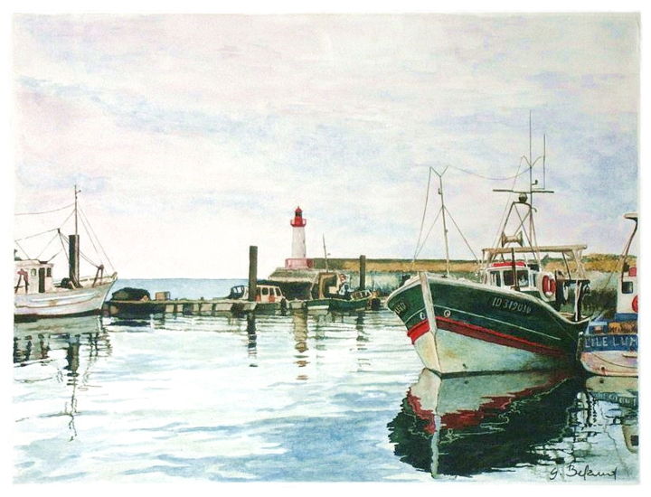 Peinture intitulée "Port de la Cotinièr…" par Gerard Belaud, Œuvre d'art originale, Aquarelle