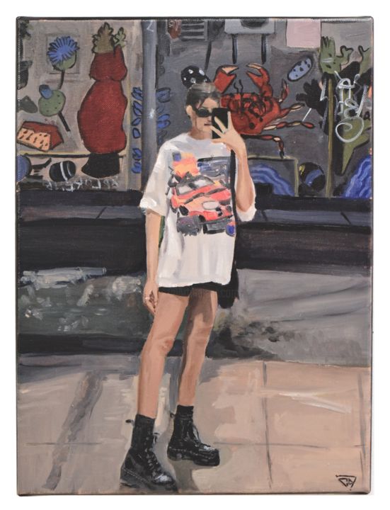 Peinture intitulée "Selfie in the Street" par G. Carta, Œuvre d'art originale, Huile