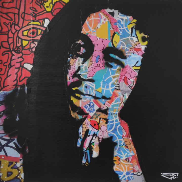 Painting titled "Bob Marley 3" by G. Carta, Original Artwork, Stencil Mounted on Wood Panel