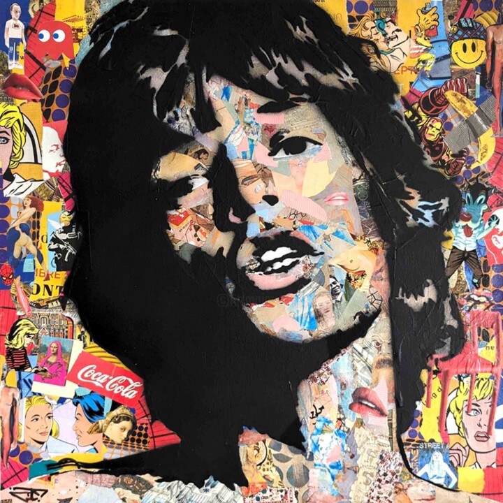 Painting titled "Mick Jagger Pop art" by G. Carta, Original Artwork, Stencil Mounted on Wood Stretcher frame