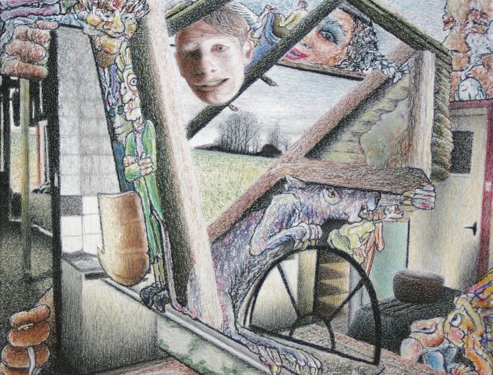 Dessin intitulée "The scalding of the…" par Gerrit Cnossen, Œuvre d'art originale, Pastel Monté sur Carton