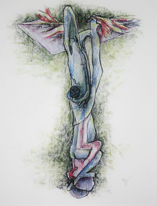 Рисунок под названием "Flaming, hanging an…" - Gerrit Cnossen, Подлинное произведение искусства, Пастель Установлен на картон