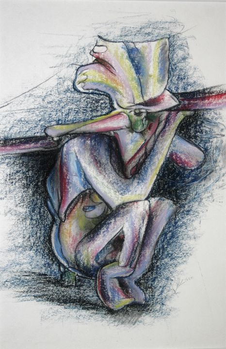 Σχέδιο με τίτλο "Young pathetic suff…" από Gerrit Cnossen, Αυθεντικά έργα τέχνης, Παστέλ Τοποθετήθηκε στο Χαρτόνι
