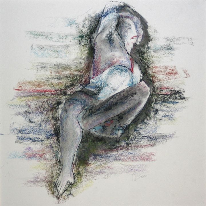 Tekening getiteld "Entwined,  the pose…" door Gerrit Cnossen, Origineel Kunstwerk, Pastel Gemonteerd op Karton