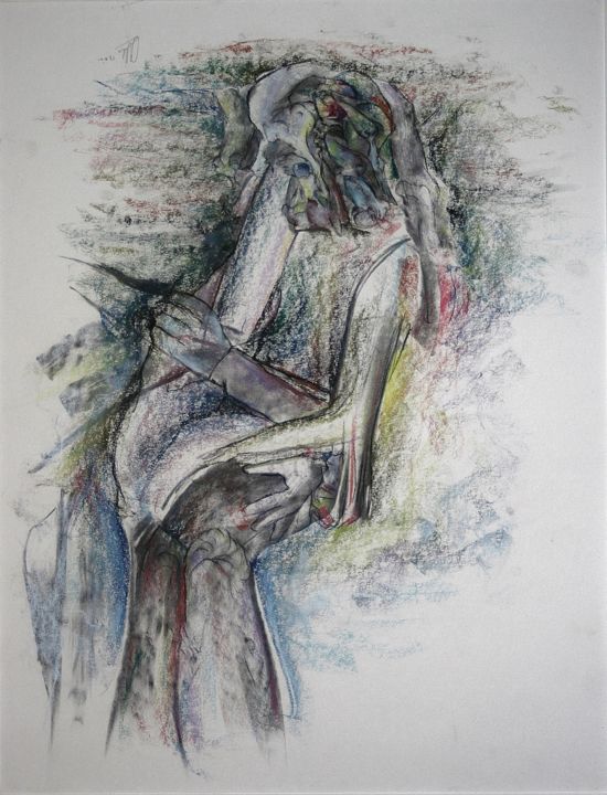 Dessin intitulée "Responsive mother e…" par Gerrit Cnossen, Œuvre d'art originale, Pastel Monté sur Carton