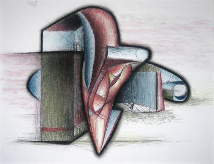Drawing titled "Erectile architectu…" by Gerrit Cnossen, Original Artwork, Pastel Mounted on Cardboard