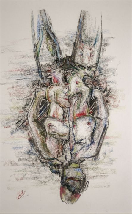 Σχέδιο με τίτλο "With the to celebra…" από Gerrit Cnossen, Αυθεντικά έργα τέχνης, Παστέλ Τοποθετήθηκε στο Χαρτόνι