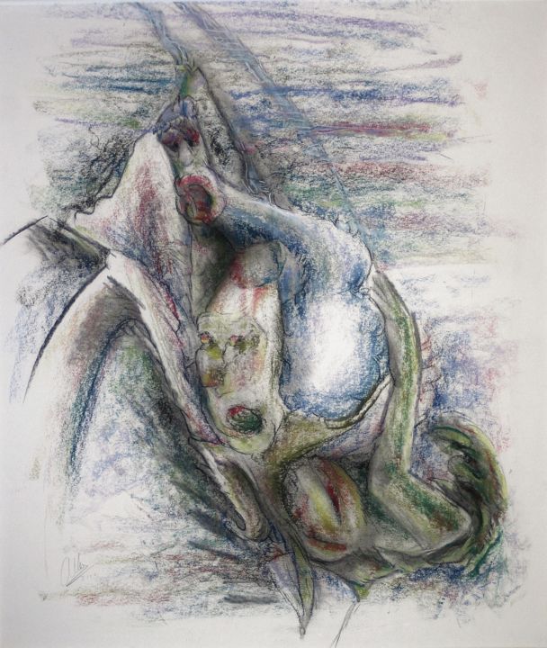 Desenho intitulada "The carrying and un…" por Gerrit Cnossen, Obras de arte originais, Pastel Montado em Cartão