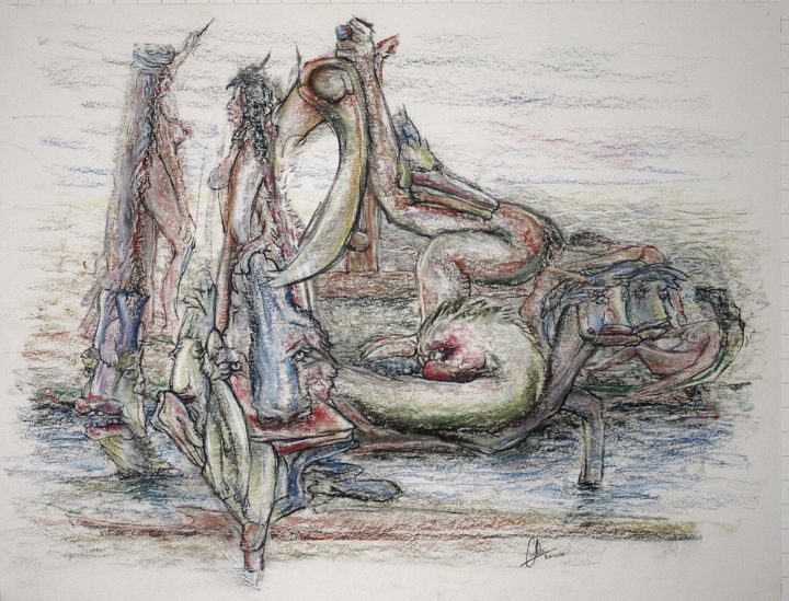 Pittura intitolato "The scissors  cut t…" da Gerrit Cnossen, Opera d'arte originale, Pastello Montato su Cartone