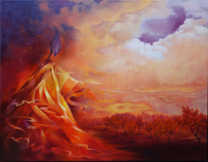 Peinture intitulée "le feu" par Gisiane Desabliaux, Œuvre d'art originale, Huile